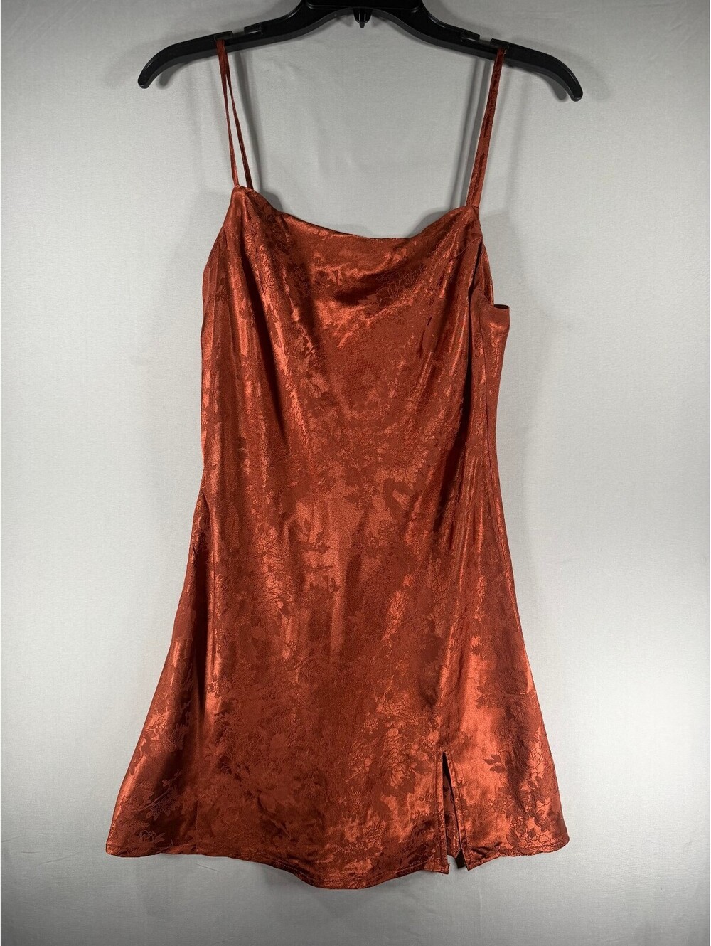 Princess Polly Rust Orange Jacquard Slip Dress with Front Side Slit Size US 4